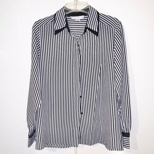 Women’s White & Black Striped Button Up Blouse Top - Size 8